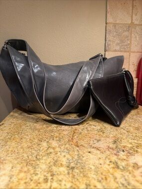 Crystalyn Kae Gray half moon purse with matching black Pouch. NWOT vegan